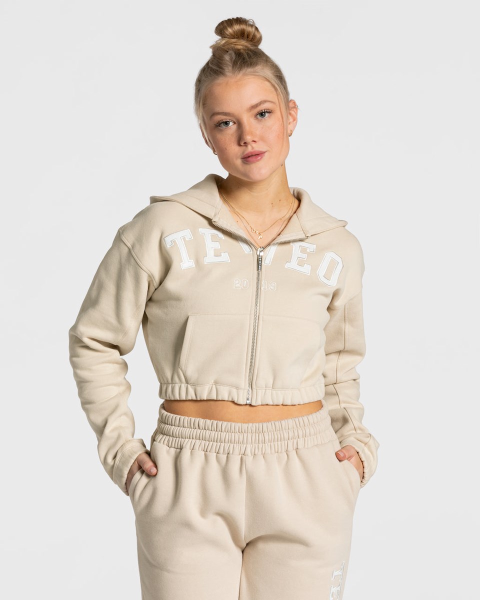 TEVEO College Zip Hoodie Beige Femme | QOY-19274078