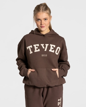 TEVEO College Oversized Hoodie Marron Foncé Femme | JXL-65441034