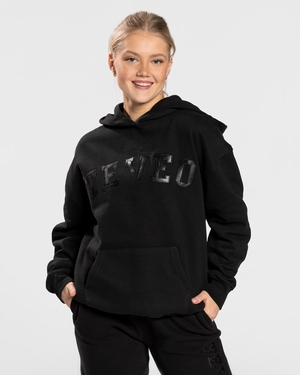 TEVEO College Oversized Hoodie Noir Femme | BSQ-05832436