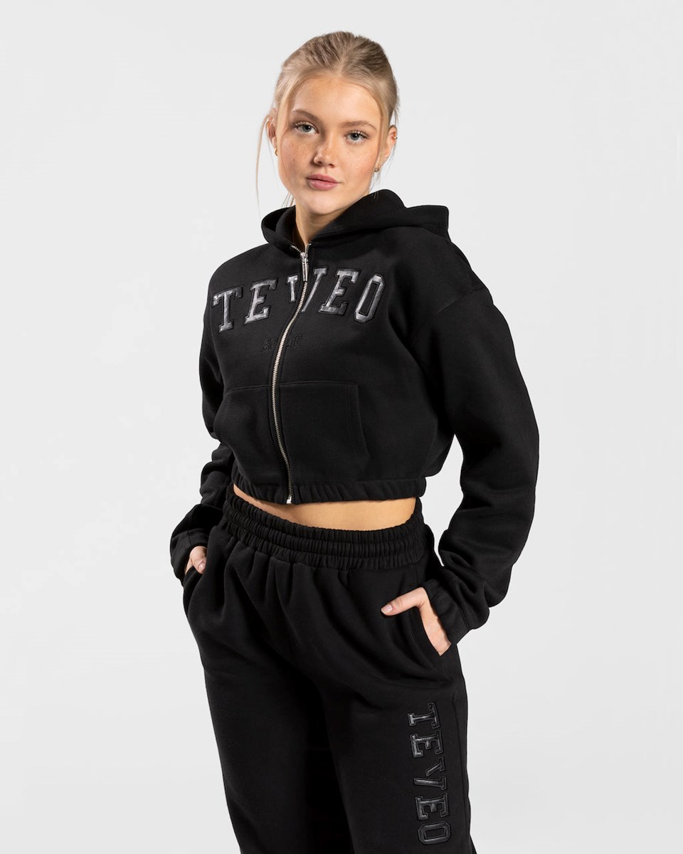 TEVEO College Zip Hoodie Noir Femme | ADP-12039368