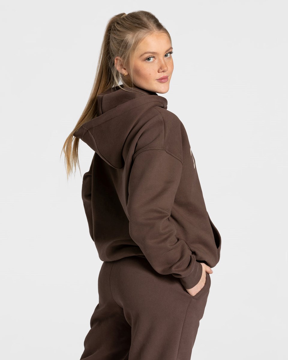 TEVEO College Oversized Hoodie Marron Foncé Femme | JXL-65441034