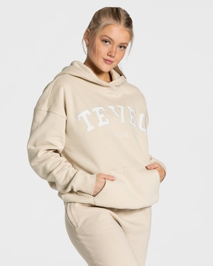 TEVEO College Oversized Hoodie Beige Femme | OWE-50227335