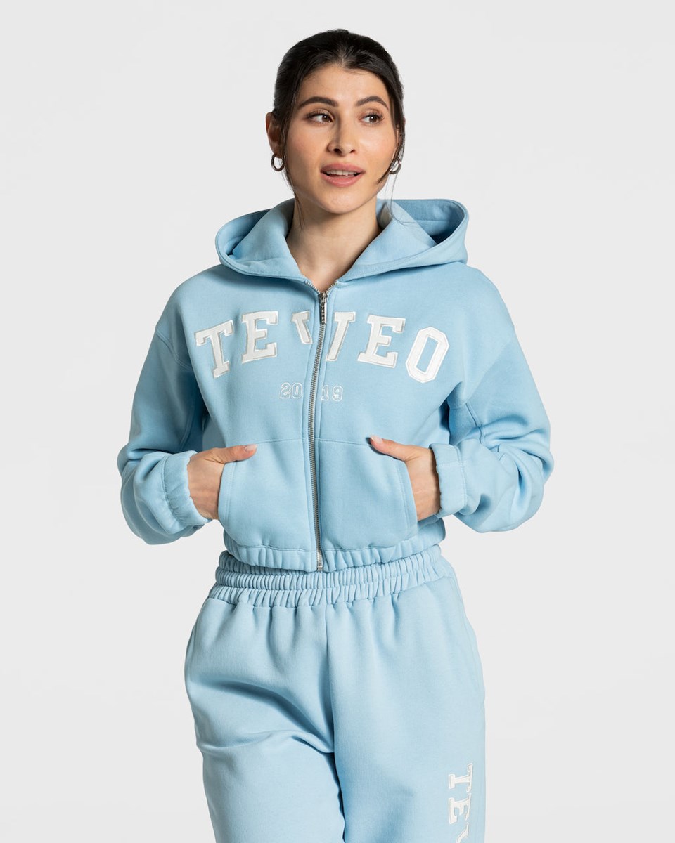 TEVEO College Zip Hoodie Bleu Femme | CBU-83848943