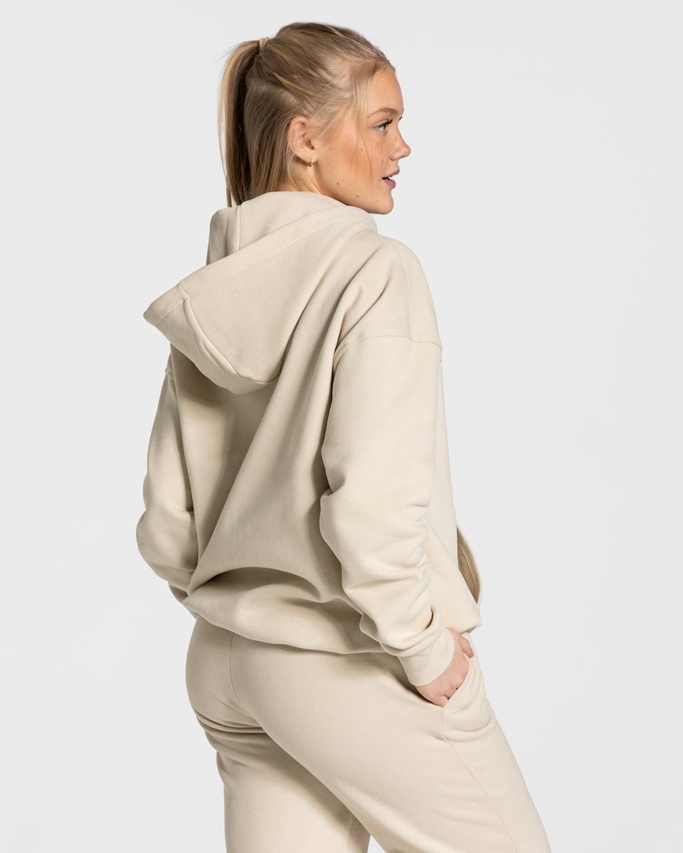 TEVEO College Oversized Hoodie Beige Femme | OWE-50227335