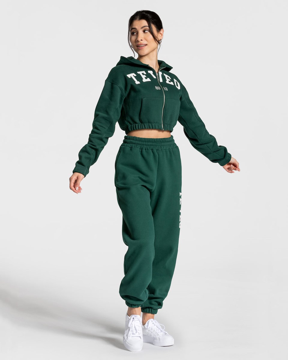 TEVEO College Zip Hoodie Vert Foncé Femme | WOL-09608031