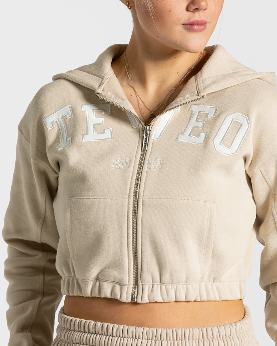 TEVEO College Zip Hoodie Beige Femme | QOY-19274078