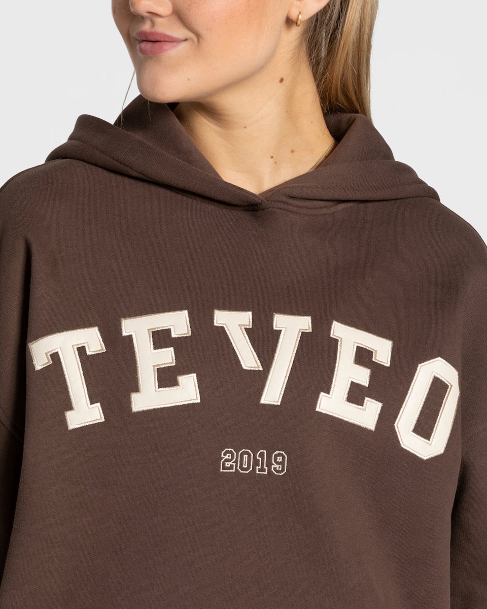 TEVEO College Oversized Hoodie Marron Foncé Femme | JXL-65441034