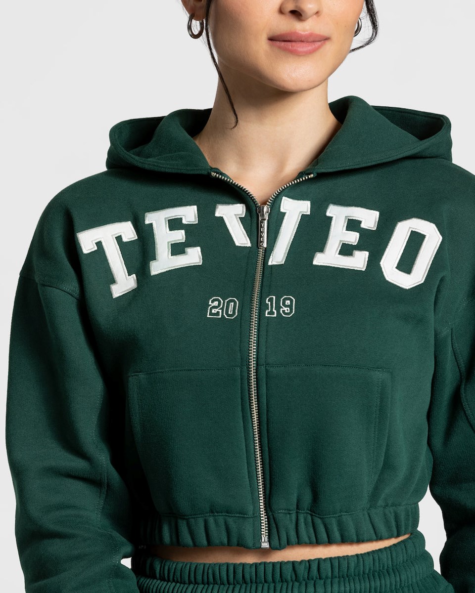 TEVEO College Zip Hoodie Vert Foncé Femme | WOL-09608031