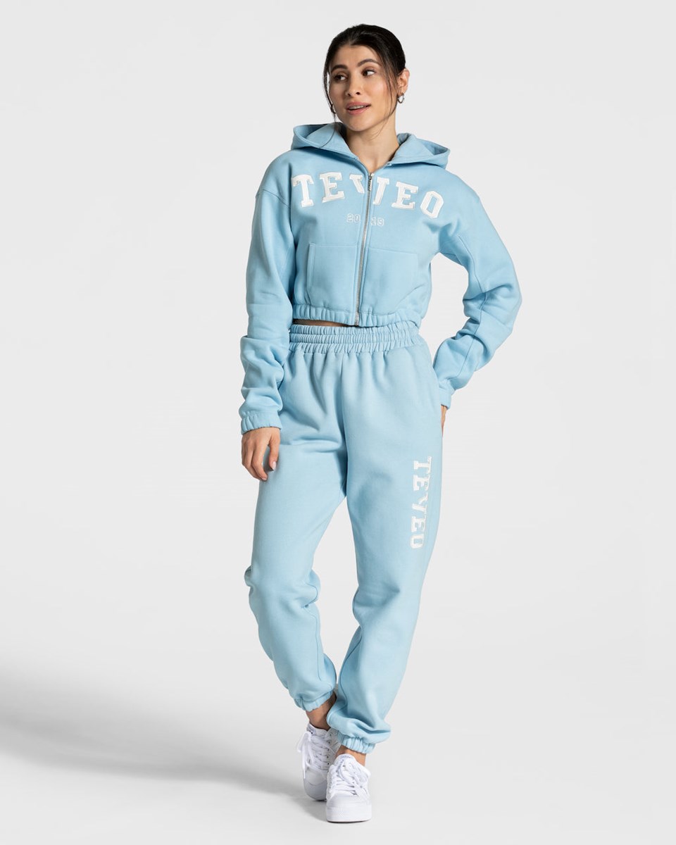 TEVEO College Zip Hoodie Bleu Femme | CBU-83848943