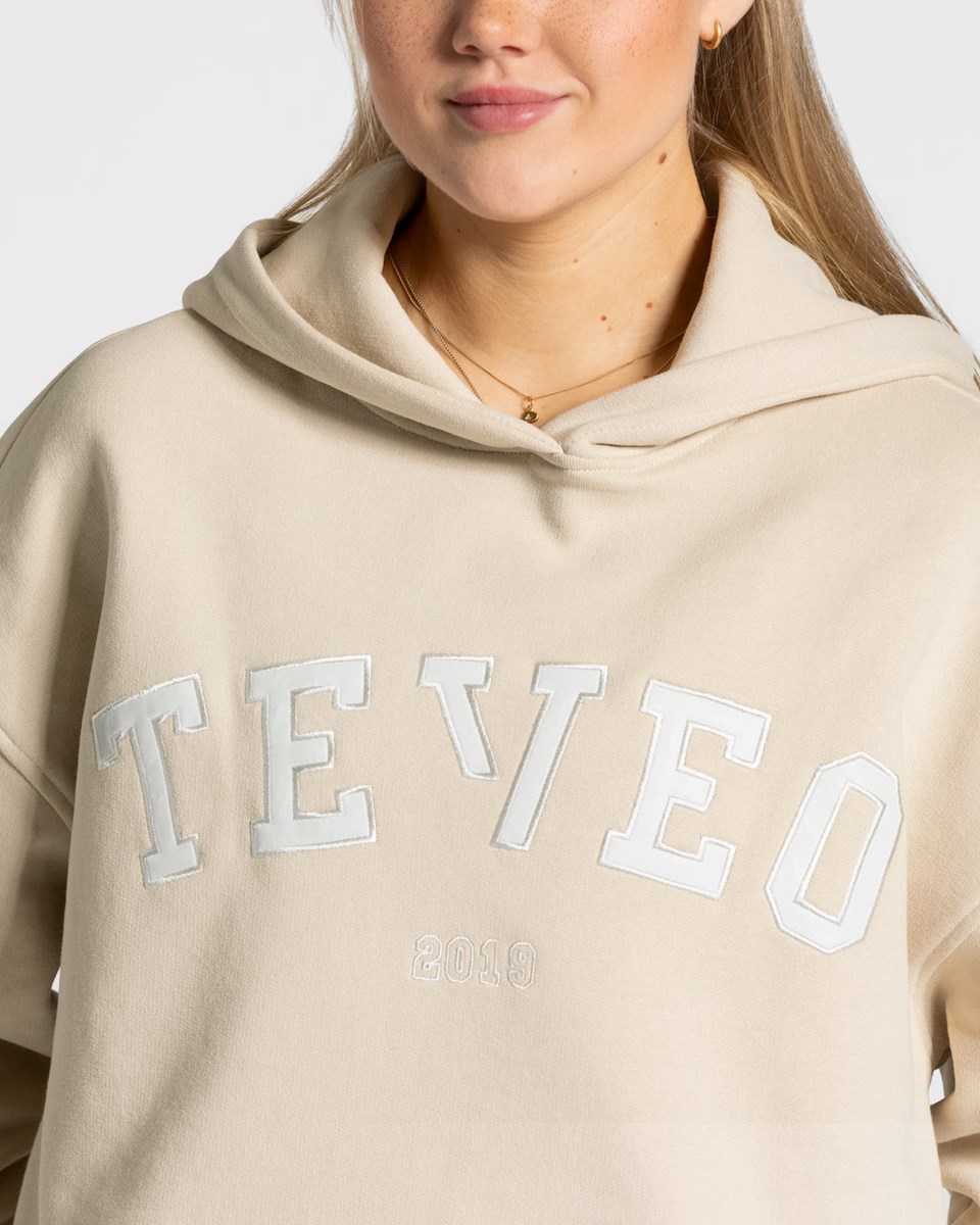 TEVEO College Oversized Hoodie Beige Femme | OWE-50227335