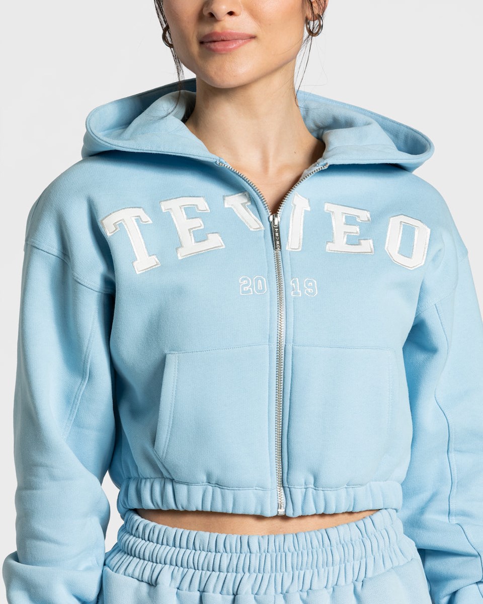 TEVEO College Zip Hoodie Bleu Femme | CBU-83848943