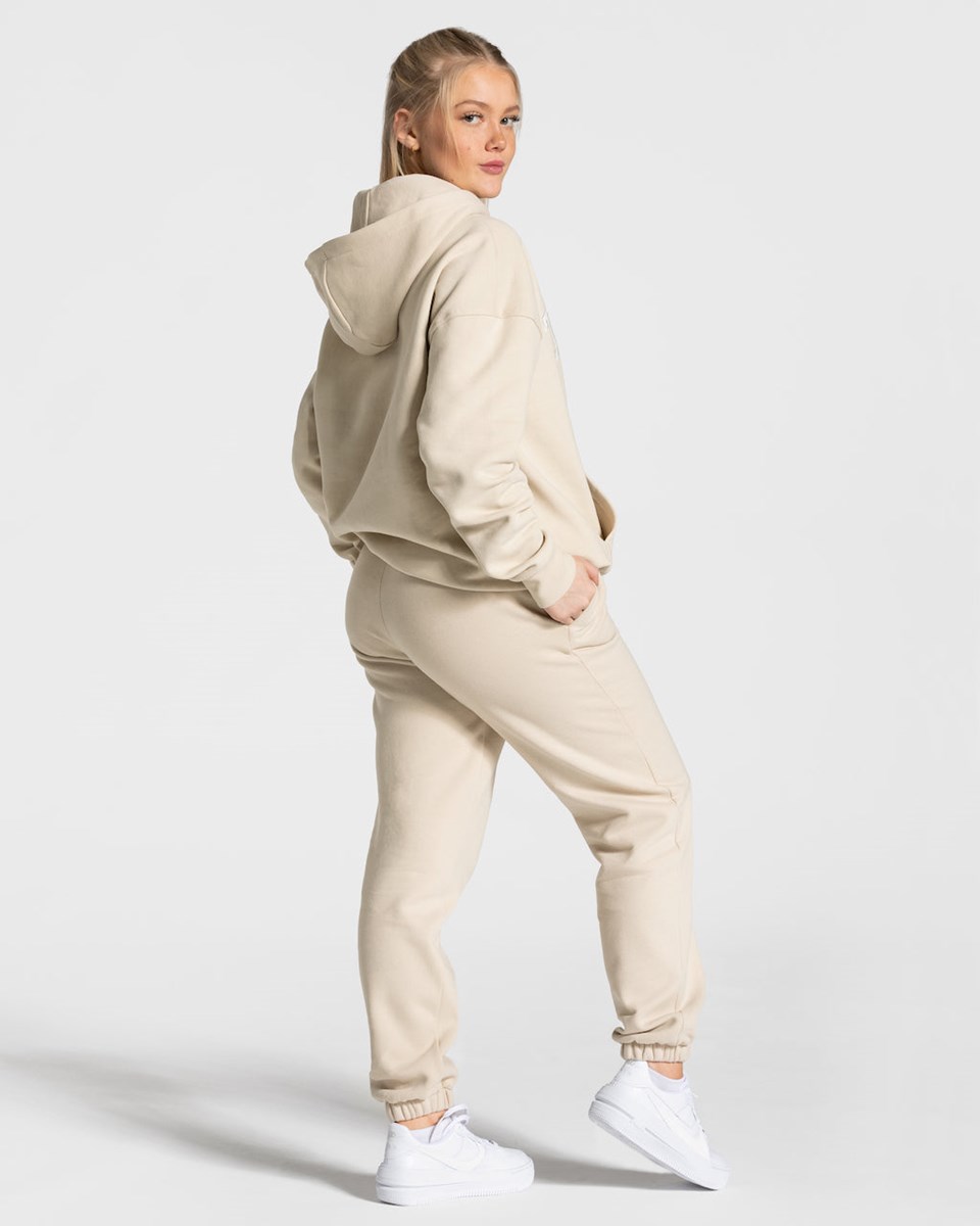 TEVEO College Oversized Hoodie Beige Femme | OWE-50227335