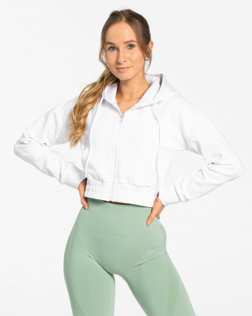 TEVEO Classiche Zip Hoodie Blanche Femme | ZXQ-96004759