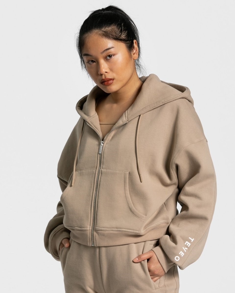 TEVEO Sassy Zip Hoodie Beige Femme | BIG-48376468