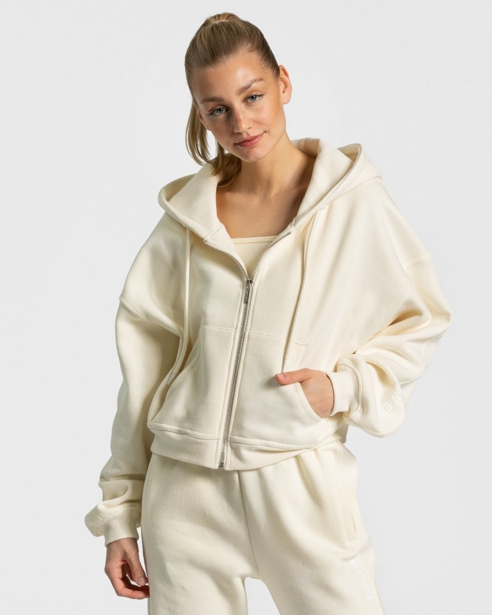 TEVEO Sassy Zip Hoodie Ivory Femme | ZJC-59942143