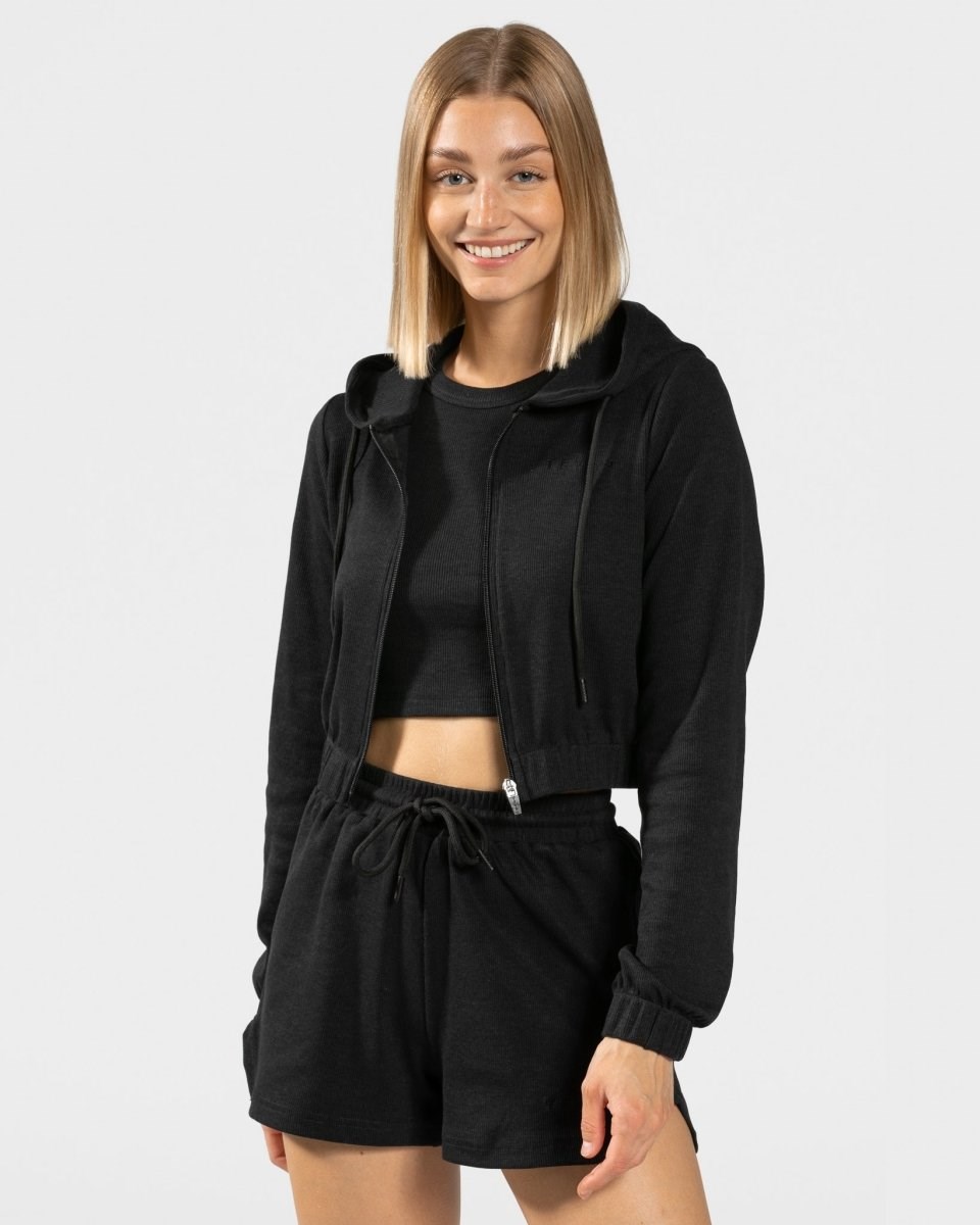 TEVEO Lounge Zip Hoodie Noir Femme | HWF-45585575