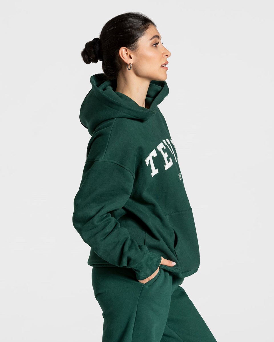 TEVEO College Oversized Hoodie Vert Foncé Femme | HGT-11706118