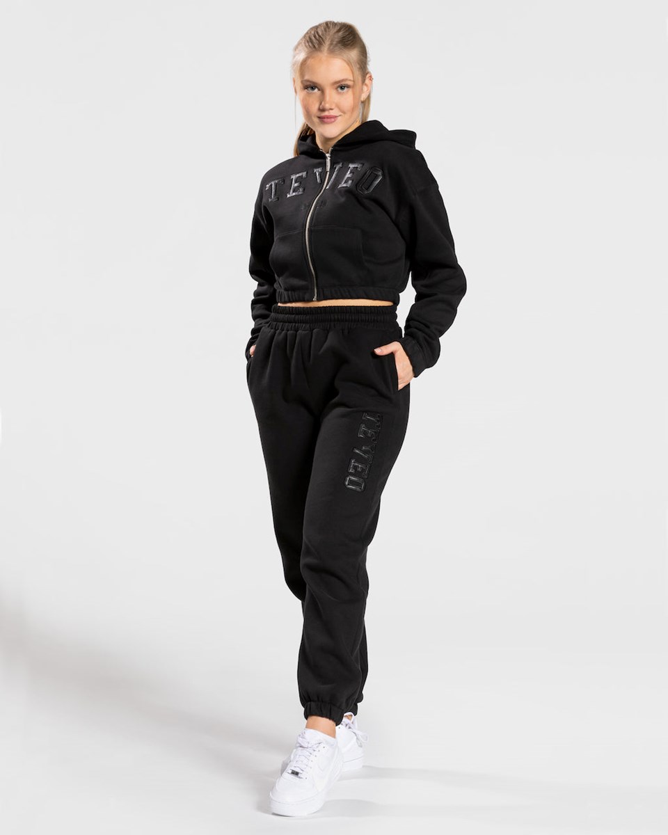 TEVEO College Zip Hoodie Noir Femme | ADP-12039368