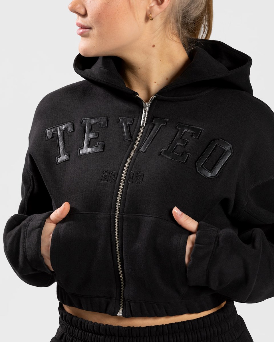 TEVEO College Zip Hoodie Noir Femme | ADP-12039368