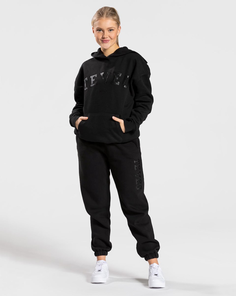 TEVEO College Oversized Hoodie Noir Femme | BSQ-05832436