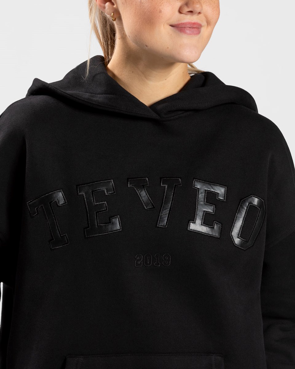 TEVEO College Oversized Hoodie Noir Femme | BSQ-05832436