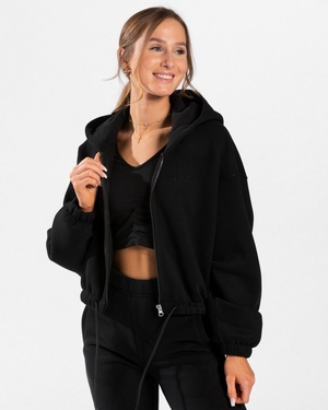 TEVEO Iconic Oversized Zip Hoodie Noir Femme | HVH-58920316