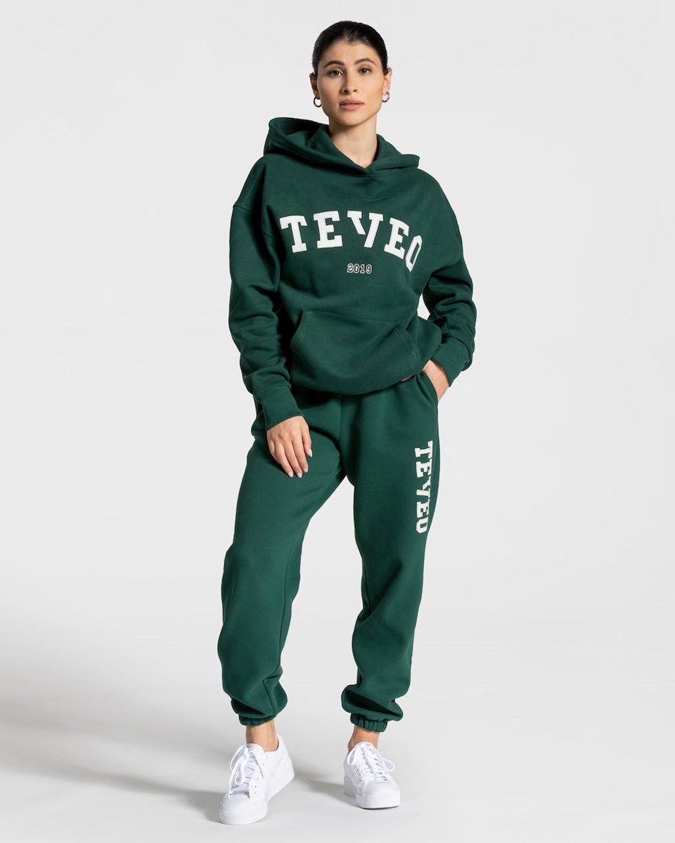 TEVEO College Oversized Hoodie Vert Foncé Femme | HGT-11706118