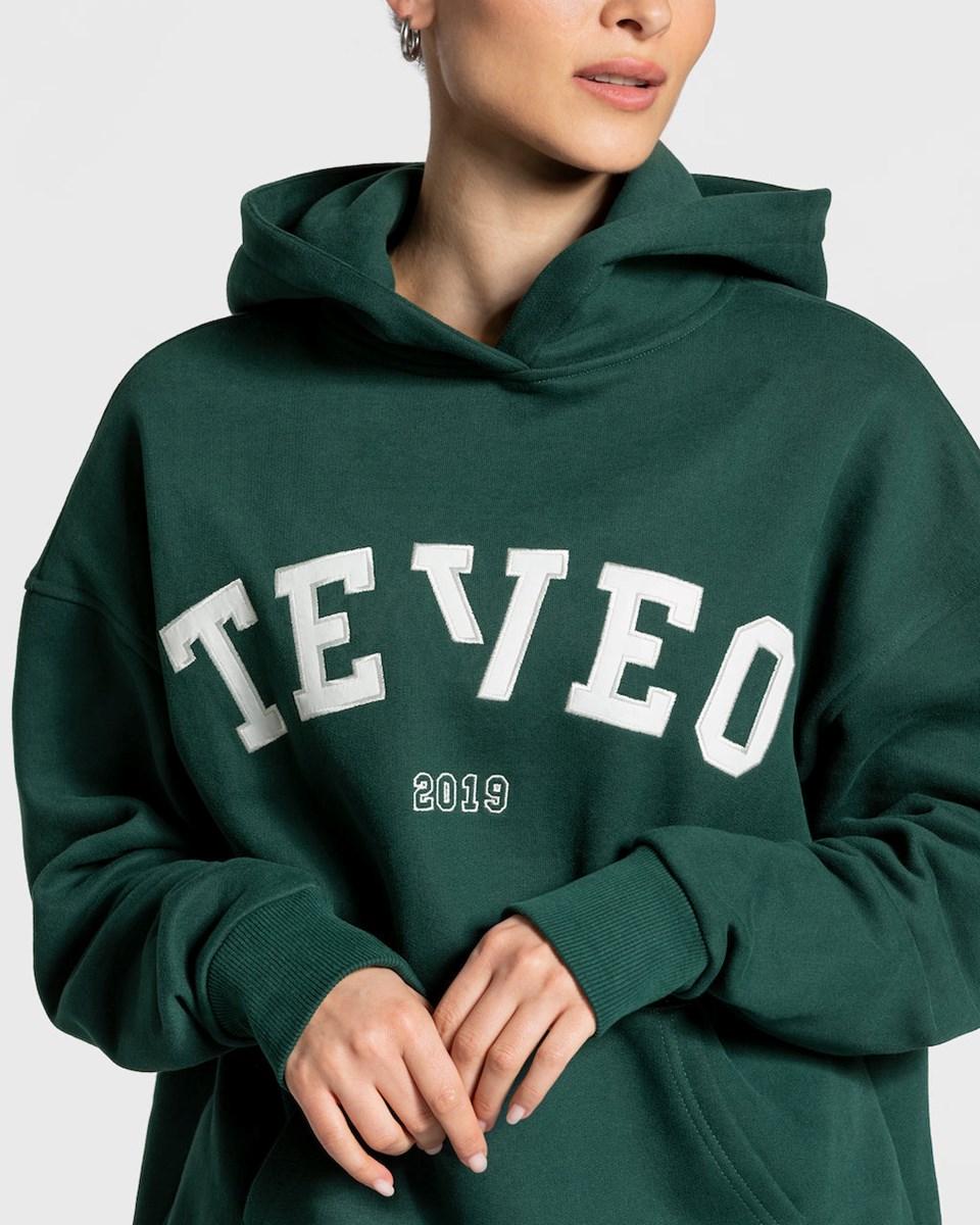 TEVEO College Oversized Hoodie Vert Foncé Femme | HGT-11706118