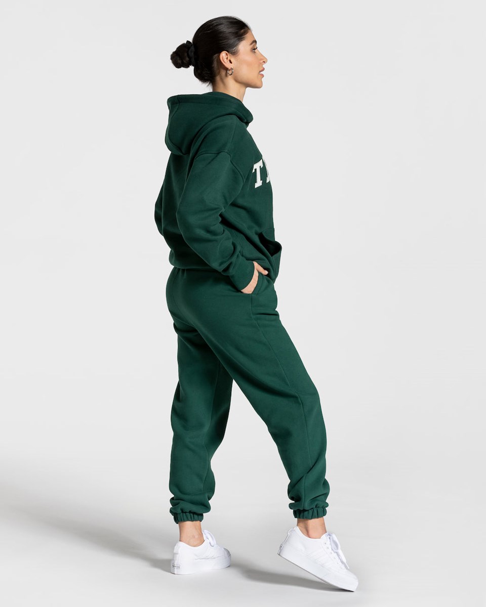 TEVEO College Oversized Hoodie Vert Foncé Femme | HGT-11706118