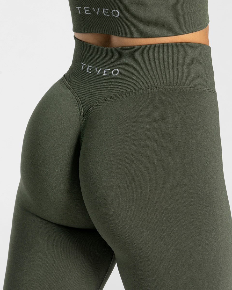 TEVEO Statement Scrunch Leggings Kaki Femme | OCZ-45526778