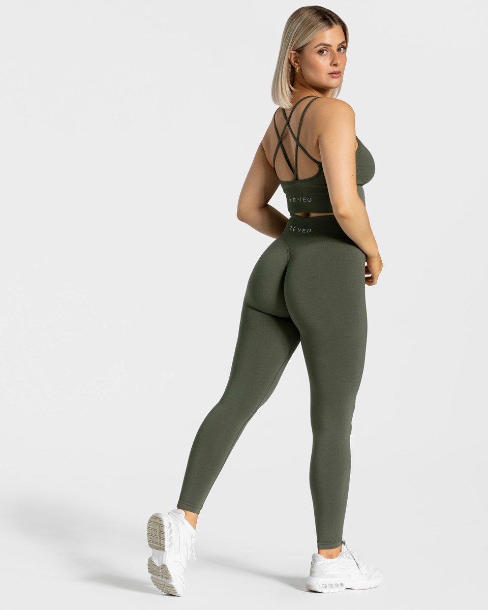 TEVEO Statement Scrunch Leggings Kaki Femme | OCZ-45526778