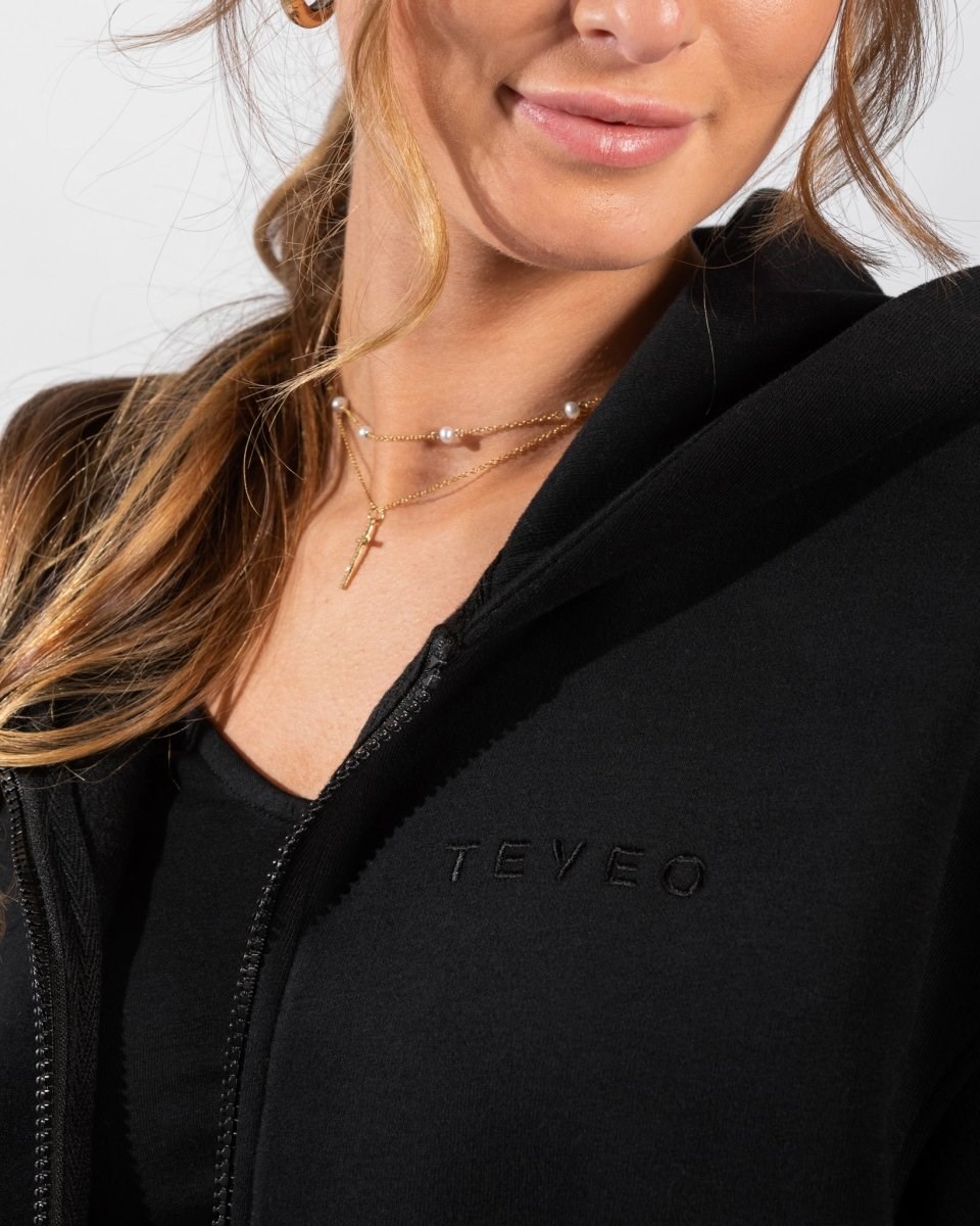 TEVEO Iconic Oversized Zip Hoodie Noir Femme | HVH-58920316