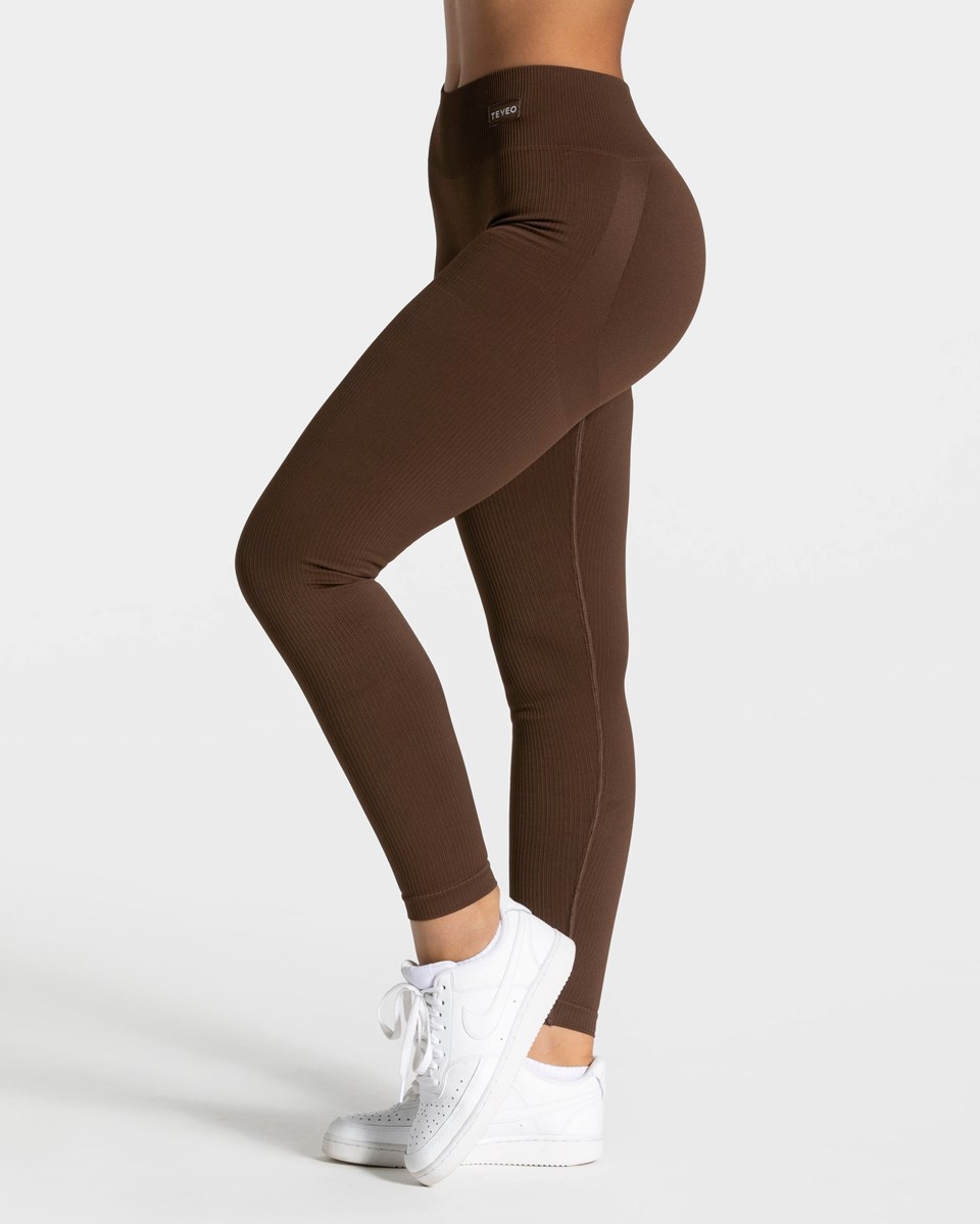 TEVEO élégant Scrunch Leggings Marron Foncé Femme | KVA-90532221