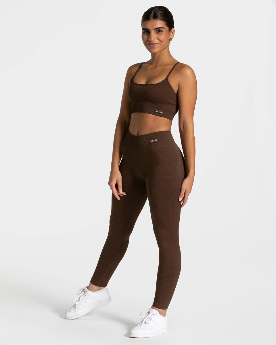 TEVEO élégant Scrunch Leggings Marron Foncé Femme | KVA-90532221