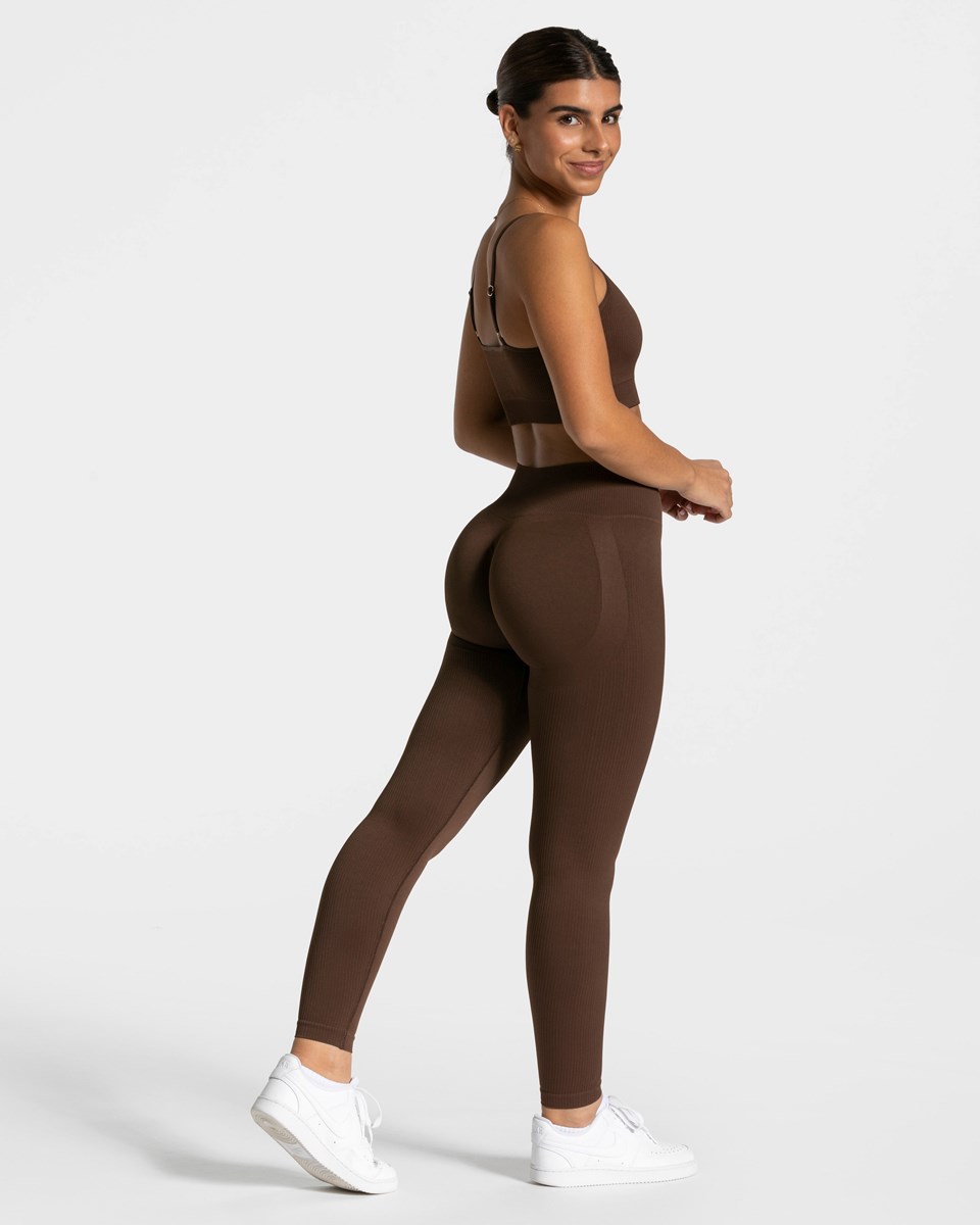 TEVEO élégant Scrunch Leggings Marron Foncé Femme | KVA-90532221