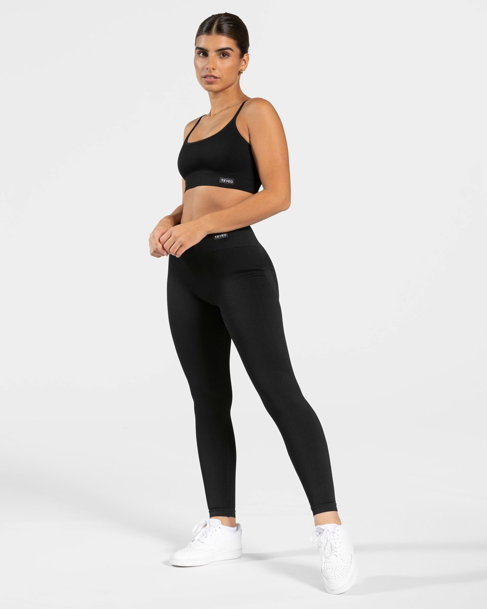 TEVEO élégant Scrunch Leggings Noir Femme | NOB-25202749