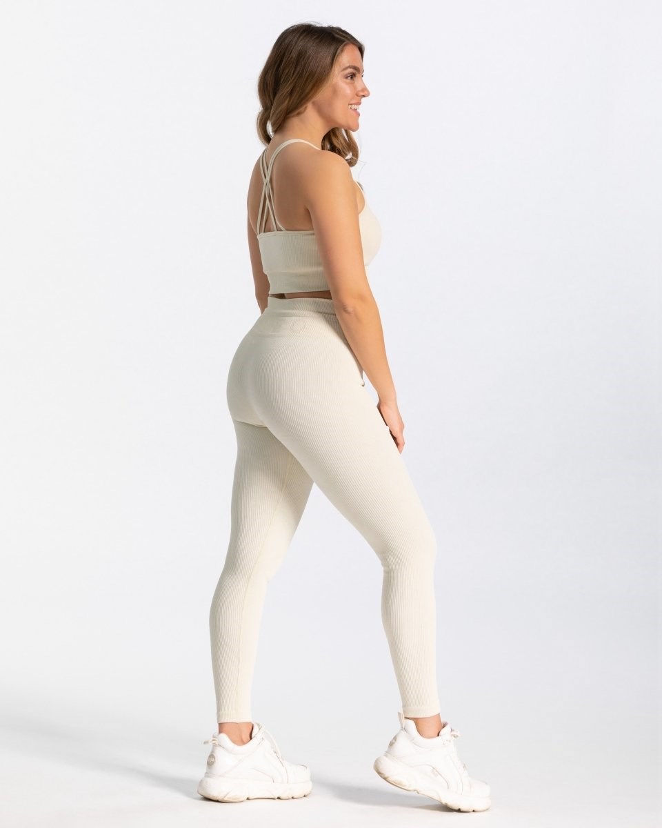 TEVEO Nervuré Leggings Ivory Femme | UZR-33258382