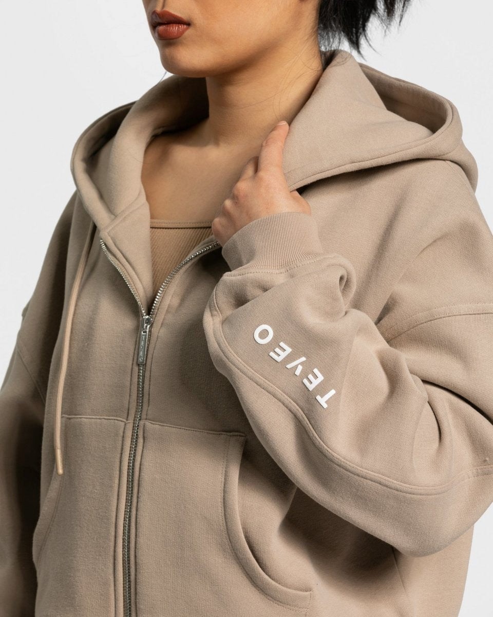 TEVEO Sassy Zip Hoodie Beige Femme | BIG-48376468