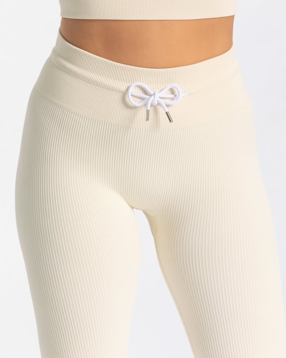 TEVEO Nervuré Leggings Ivory Femme | UZR-33258382