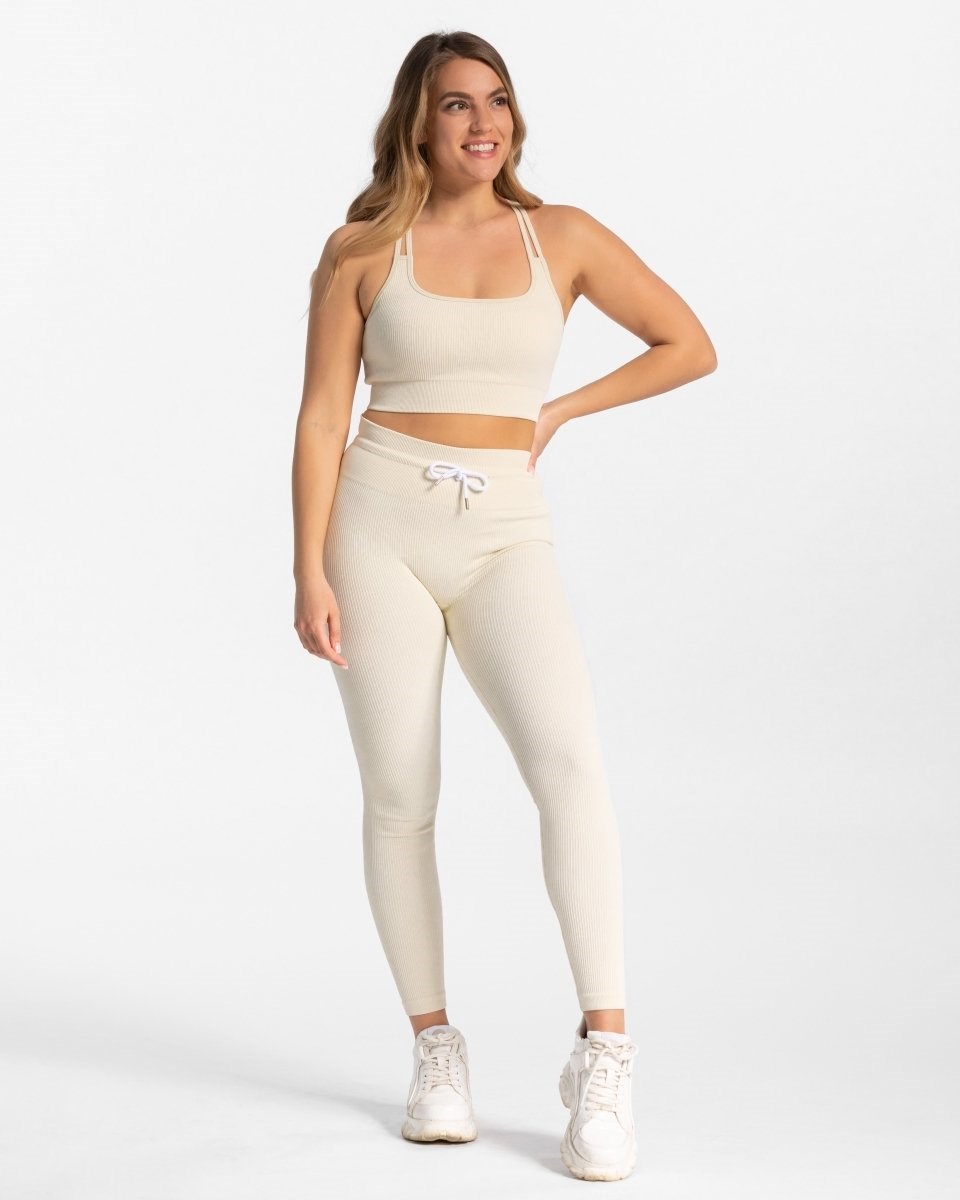 TEVEO Nervuré Leggings Ivory Femme | UZR-33258382