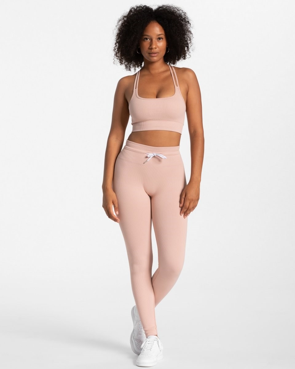 TEVEO Nervuré Leggings Rose Femme | XZS-98609294