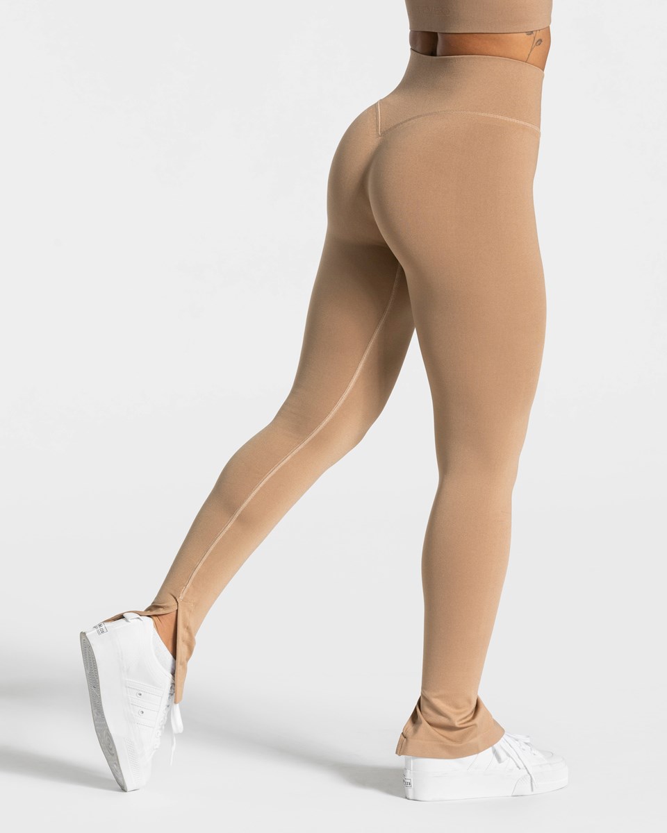 TEVEO Sassy Slit Leggings Beige Femme | IDR-96584074