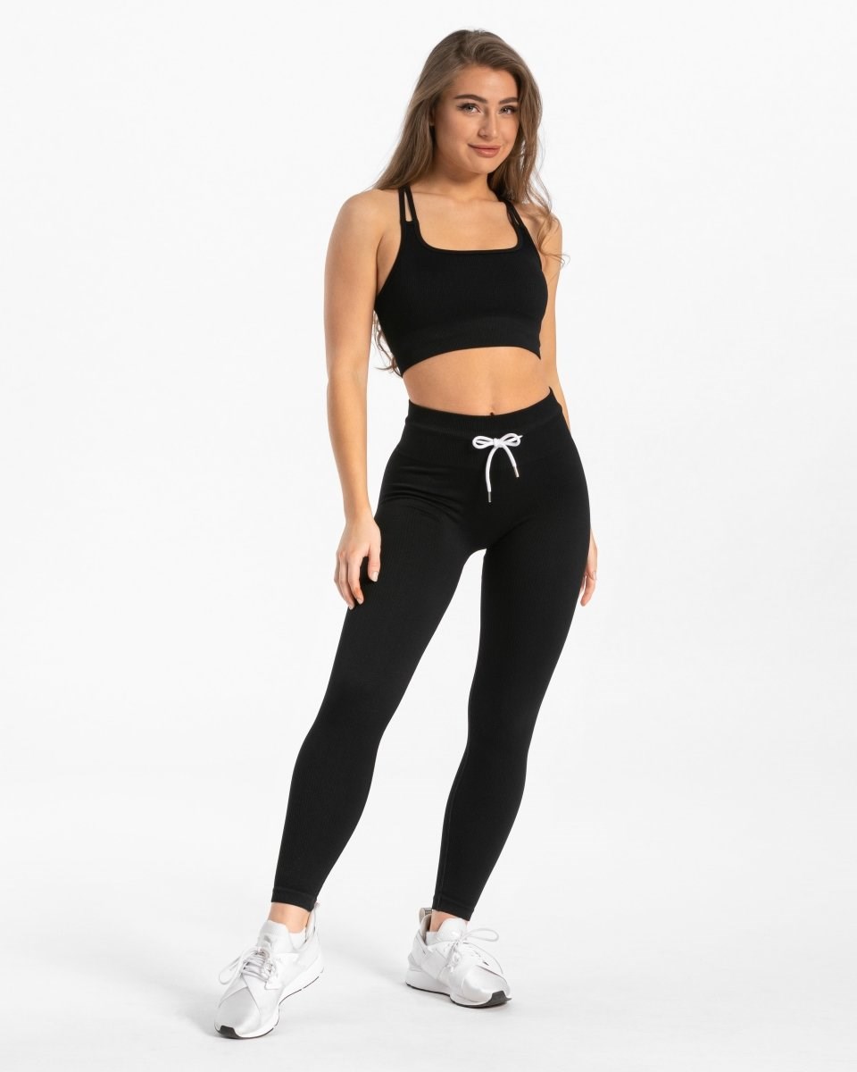 TEVEO Nervuré Leggings Noir Femme | NYN-07085024