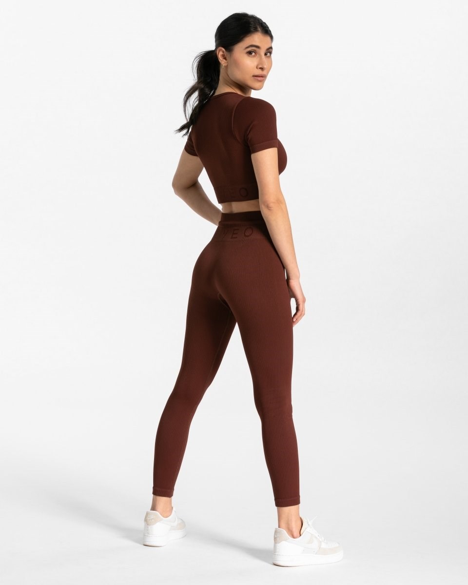 TEVEO Nervuré Leggings Mahagoni Femme | LUJ-06891842