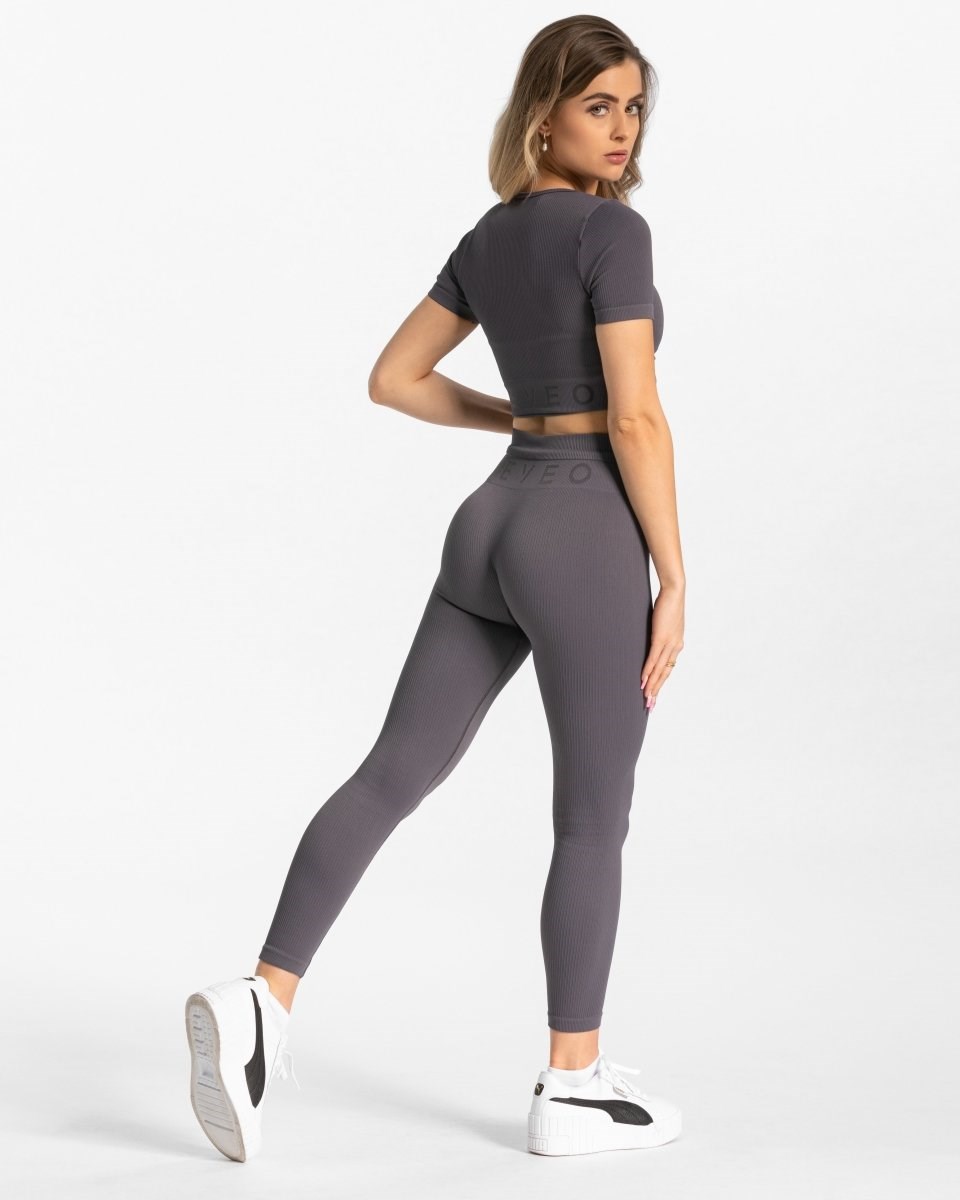 TEVEO Nervuré Leggings Gray Femme | YWK-99732561