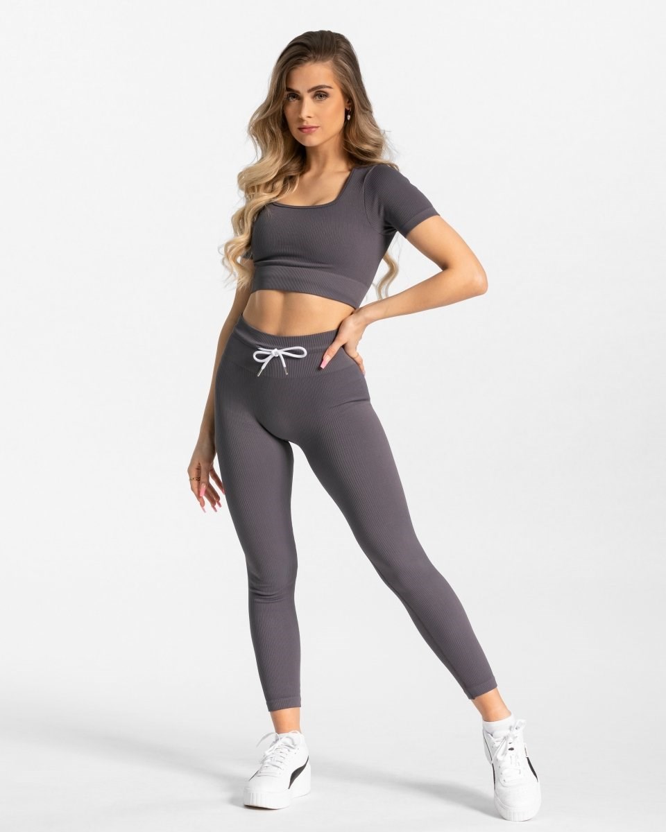 TEVEO Nervuré Leggings Gray Femme | YWK-99732561