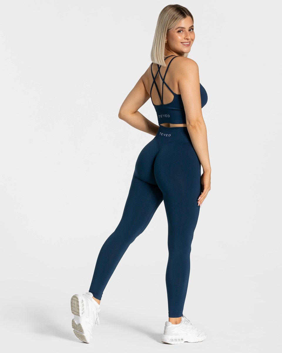 TEVEO Statement Scrunch Leggings Bleu Foncé Femme | CER-79331792