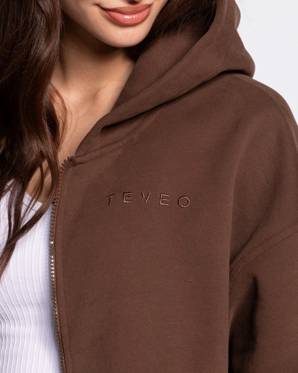 TEVEO Iconic Oversized Zip Hoodie Braun Femme | BRG-53675457