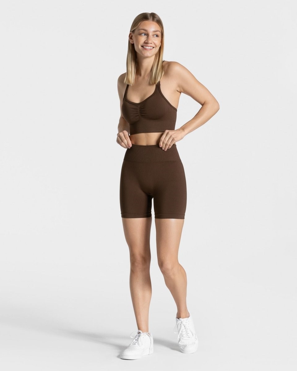 TEVEO Timeless Scrunch Shorts Marron Foncé Femme | TPT-61725323