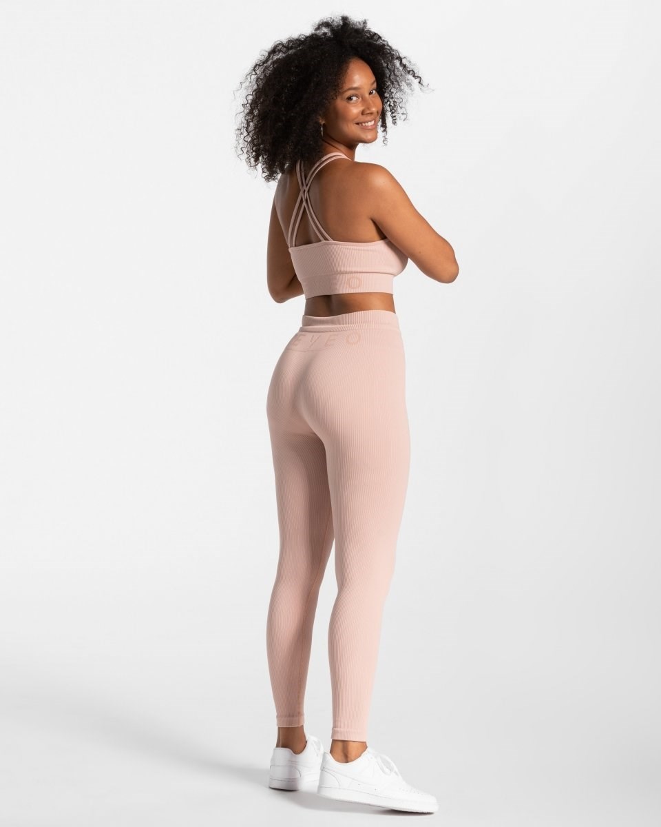 TEVEO Nervuré Leggings Rose Femme | XZS-98609294